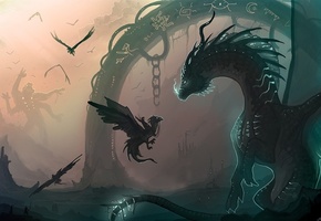 всадник, гигант, Арт, драконы, монстр, детеныш, арка