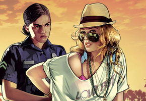 девушка, полиция, коп, gta 5, Grand theft auto v