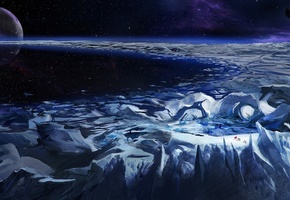 ледник, Космос, лед, планеты, звезды, путники, кольцо
