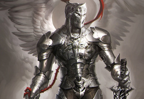 меч, крылья, sakimichan, доспехи, оружие, рыцарь, Арт, ангел