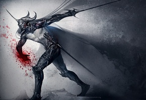 Арт, меч, dark knight, sakimichan, шлем, оружие, кровь