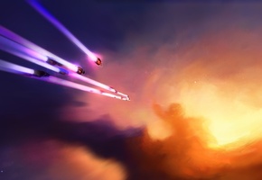 звезды, космос, Арт, homeworld, туманность, корабли, флот