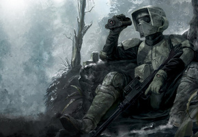 деревья, воин, винтовка, Star wars, укрытие, оружие, бинокль