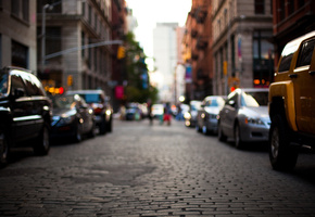 Город, дорога, city, машины, размытость, улица, здания