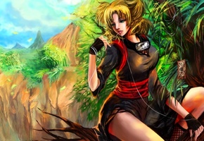 Арт, rikamello, лес, temari, девушка, деревья, naruto, сидя, ветка