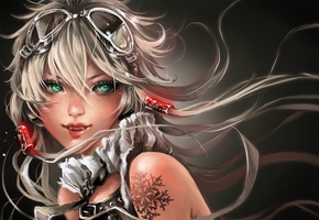 татуировка, ryuuka-nagare, очки, девушка, Арт, вампир