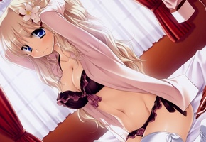 цветок, постель, лифчик, улыбка