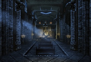 скамейки, статуя, temple of talos, свечи, храм, Skyrim