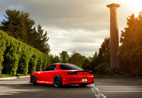 мазда, колонна, красная, red, парковка, деревья, Mazda, fd, rx-7