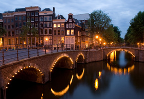 amsterdam, dusk, corner, reguliersgracht, netherlands, View, keizersgracht