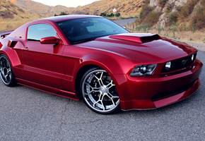 tuning, wide body kit, rims, Ford mustang gt, red