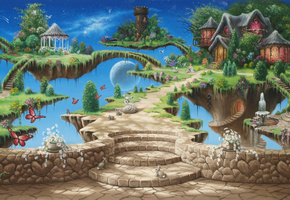 art, castle, sky, fairytale, stars, christopher pollari, island, The edge of forever, fantasy