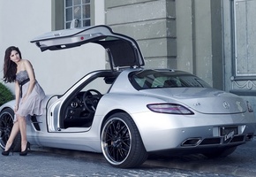 sls, mercedes-benz, серый, Inden design, вид сзади, amg, суперкар