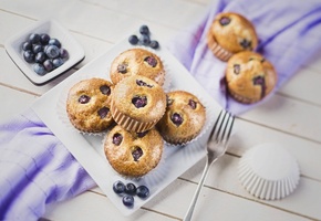 Кексы, черника, ягоды, сладкое, десерт, выпечка