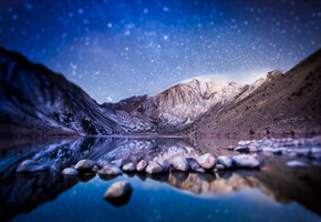 боке, sierra nevada in california, usa, convict lake, тилт шифт, ночь, Горы
