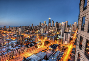 город, chicago, иллинойс, вечер, Usa, illinois, чикаго