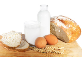 пшеница, еда, простая еда, кувшин, хлеб, яйца, Молоко