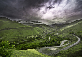 небо, деревья, природа, Пейзаж, трава, зелень, дорога