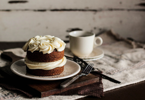 сладкое, десерт, крем, Пирожное, выпечка, вилка