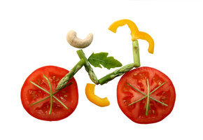 Минимализм, аппликация, помидоры, велосипед, овощи