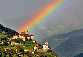 замок, радуга, Горы