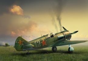война, советский, ла-5, полевой, аэродром, Арт, самолёт