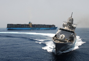 Ships, f805, maersk, conteinership, fregat, military, circulation, sea, bow, weapon, list
