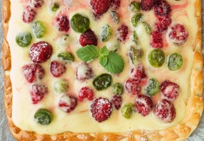 пирог, пицца, малина, пища, вкусно, листья, Еда, ягоды