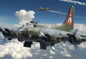 боинг, самолет, Арт, b-17, крепость, flying fortress, летающая