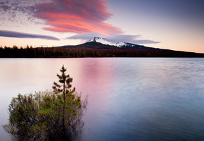 дерево, пейзаж, горы, природа, Озеро, закат