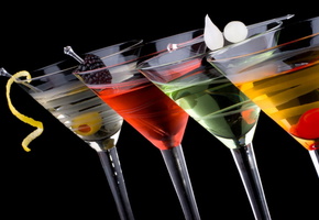 черный фон, разноцветные, Коктейли