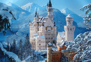 зима, замок, лес, красиво