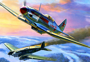 миг-3, советский, самолёты, Рисунок, небо, война