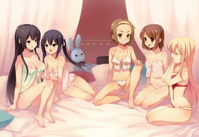 взгляд, кровать, Аниме, девушки, заяц, нижнее белье