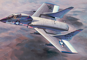 самолёт, _абордажная сабля_, небо, Арт, vought f7u cutlass