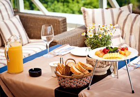 хлеб, сок, фрукты, Еда, апельсиновый, завтрак, абрикосы