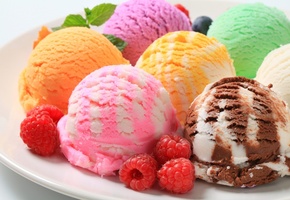 десерт, ягоды, черника, Мороженое, ассорти, малина