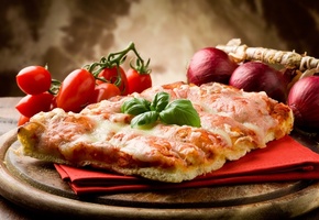 овощи, лук, сыр, блюдо, Пицца, помидоры, бекон, салфетка