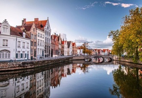 мост, брюгге, дома, вода, город, Brugge, belgium, бельгия