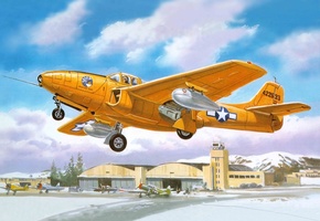 первый, истребитель, Арт, реактивный, на, p-59a-b, самолет