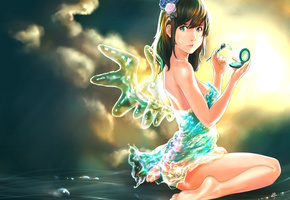 крылья, пудра, кисточка, зеркальце, Арт, фея, девушка