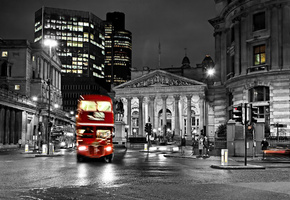 city, blur, London, лондон, black and white, bus, night, england, lights, street, road