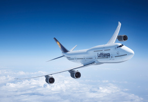 летит, полет, авиалайнер, боинг, 747, lufthansa, Boeing, самолет