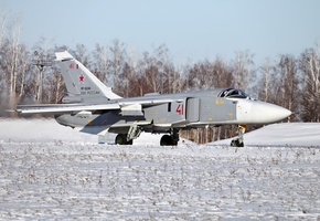 взлет, фронтовой, бомбардировщик, Су-24, самолет
