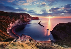 юрское побережье, море, океан, берег, закат, красивый вид, пейзаж, Англия, Великобритания