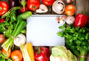 помидоры, овощи, цветная капуста, Тетрадь, чеснок