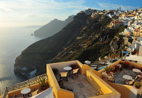 греция, Город, море, крыши, santorini