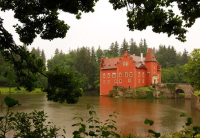 лес, пруд, Замок, деревья