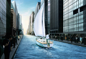 здания, канал, яхта