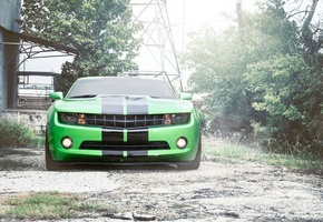 камаро, camaro, зелёный, Chevrolet, передок, green, шевроле